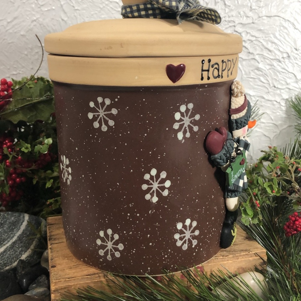 Canister Happy Holidays Snowman Cookie Treat Candy Decor Sealed Jar - Picture 2 of 16